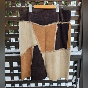 Vintage Suede Patchwork & Crocheted Skirt